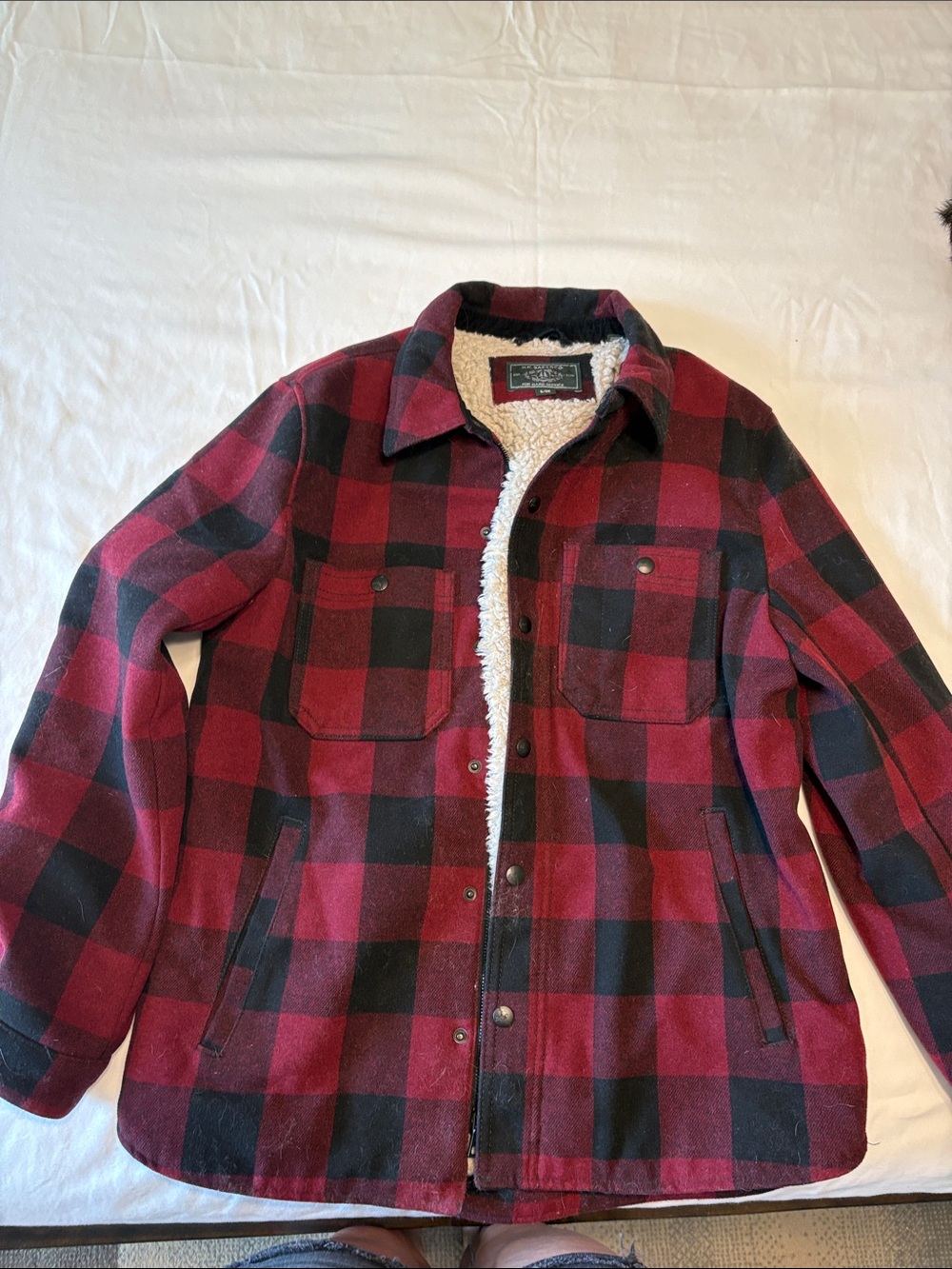 Men's Buffalo Plaid Sherpa-Lined Field Jacket - Red & Black